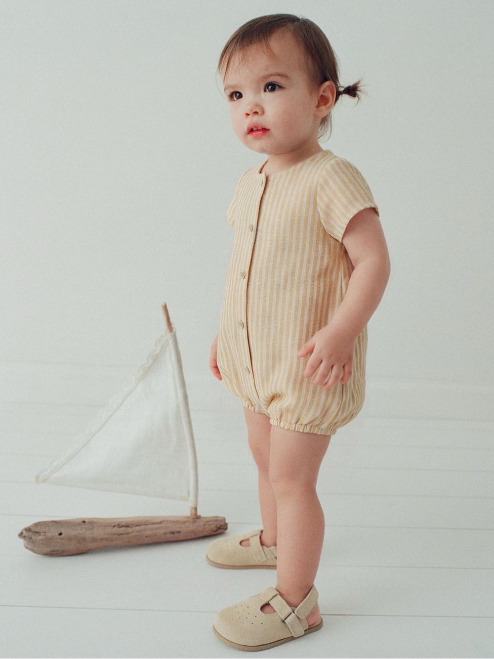 ZARA COTTON AND LINEN STRIPED ROMPER